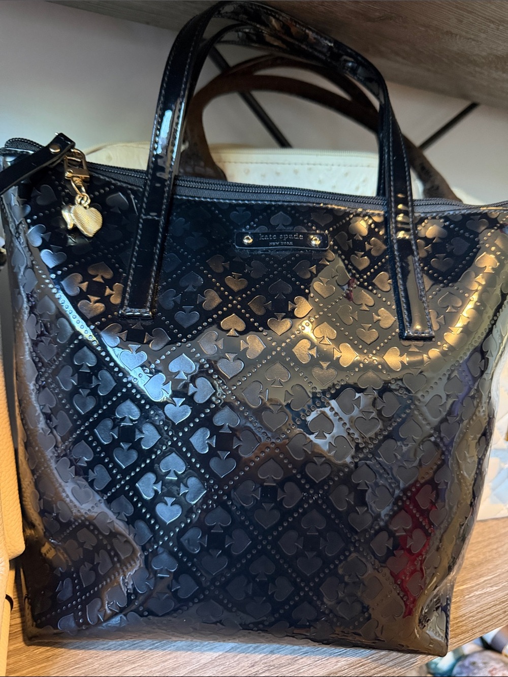 NWOT Emerald Avenue Jerilyn Kate Spade Black Patent Tote Retail $168-$198